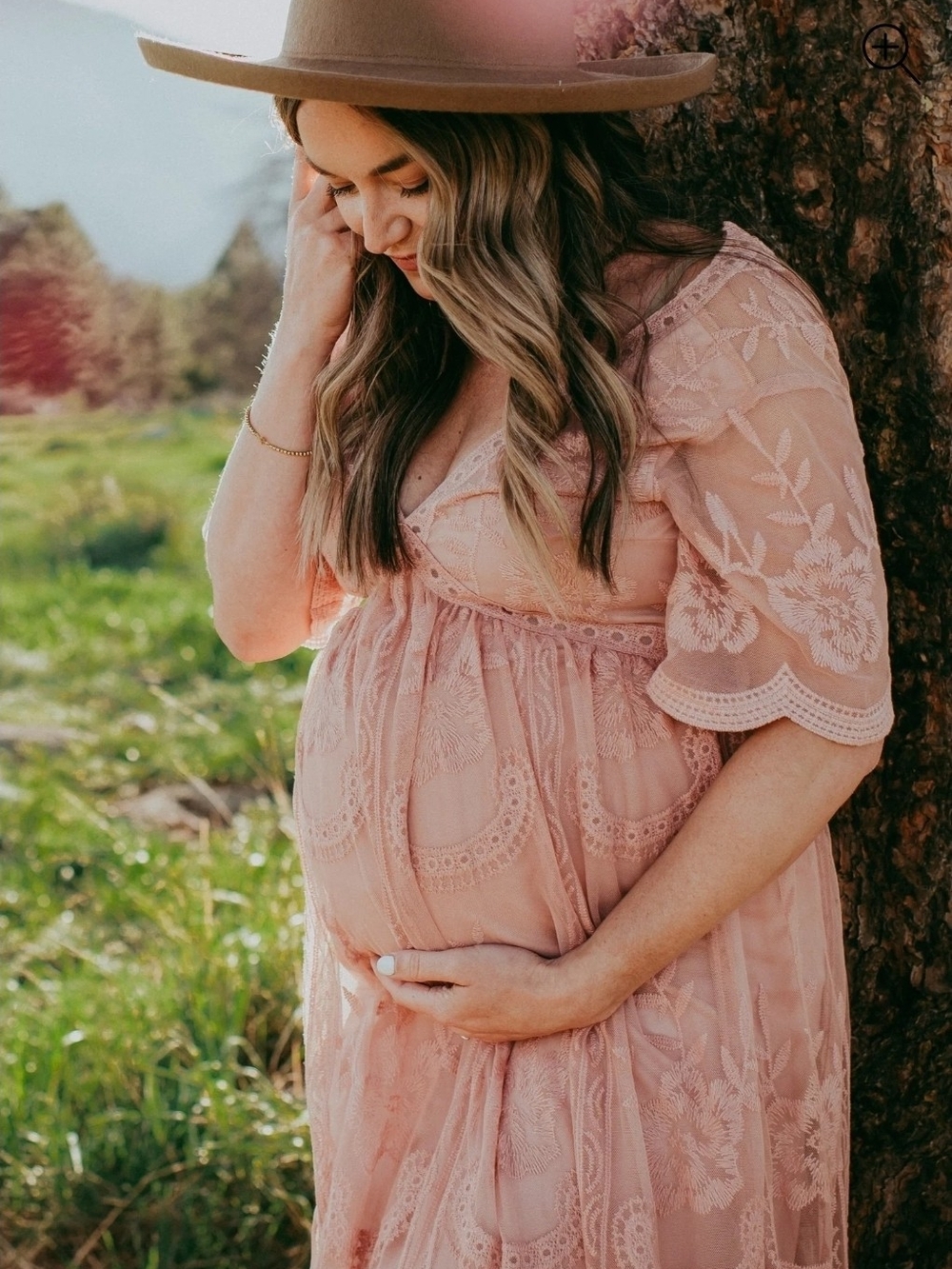 NWT PinkBlush Light Pink Lace Mesh Overlay Maternity Maxi Dress